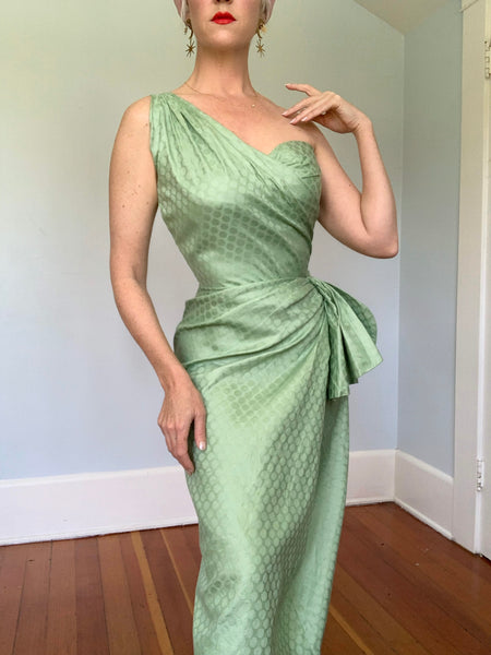 Late 1940s Polished Cotton Faux Sarong Cocktail Dress by “Barnett Originals California”