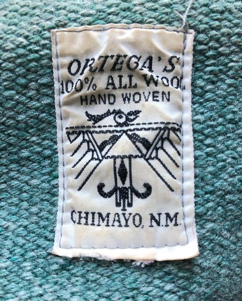 Vintage "Ortega's of Chimayo, New Mexico" Hand Woven Aqua Wool Chimayo Coat