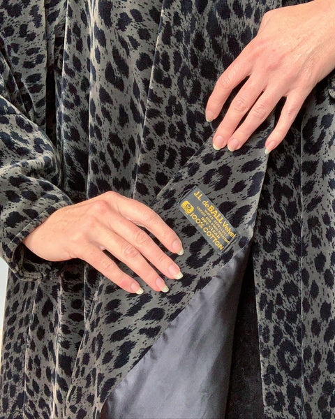 1980s Water Repellent Cotton Velvet Leopard Print Dramatic Trapeze Coat by "Coats by Cattiva" in "J.L. deBall Velvet"