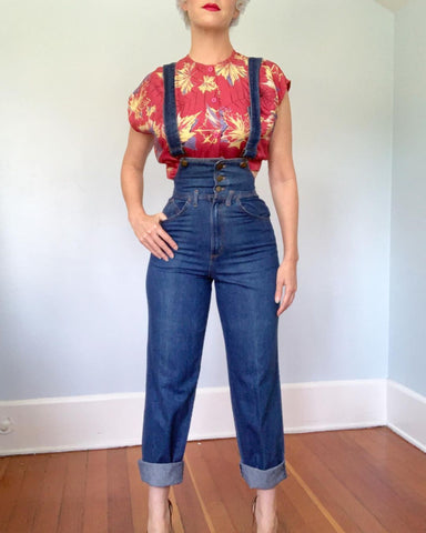 1970s Denim Pinafore Jeans