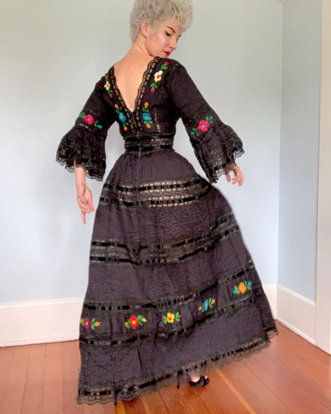 1970s Mexican Embroidered Wedding Dress