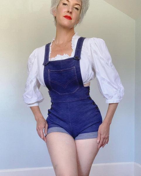 French 1970s Daisy Duke Shorty Overalls by “Michel Ajers Paris”