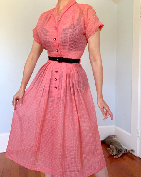 1940s Sheer Textured Nylon Day Dress