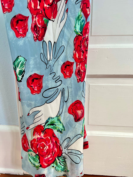 Dita Von Teese Silk “Bon Bon” Bias Cut Gown w/ Rose & Hand Print