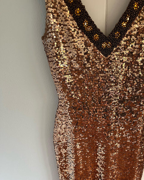 Late 1950s Hand Knit / Hand Sequined Wool Evening Gown by “Gene Shelly’s Boutique Internationale”