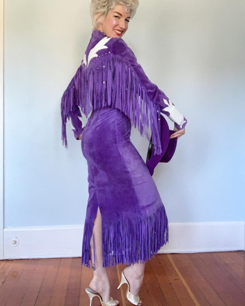 rodeo queen dresses Couture 1980s Rodeo Queen Custom Made Suede & Rhinestone Western Dress – butchwaxvintage