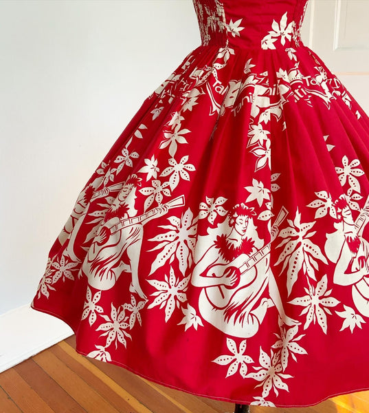 1950s "Alfred Shaheen Honolulu" Tahitian Girl Polished Cotton Sundress
