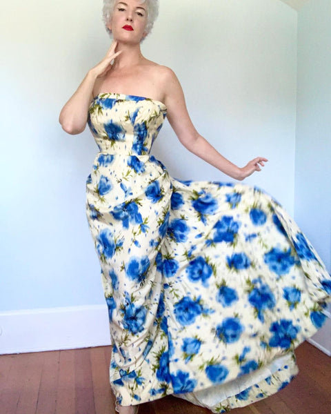 1950s Custom Designer Silk Gown by “Grenelle Estevez”