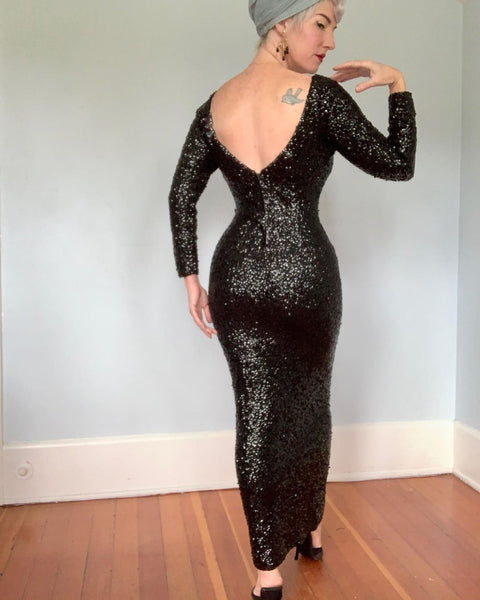 1960s “Gene Shelly’s Boutique Internationale” Hand Sequined Wool Gown