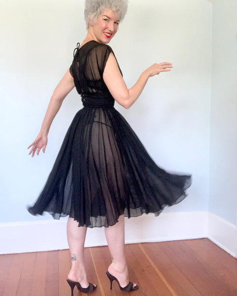 1950s Sheer Silk Chiffon Cocktail Dress