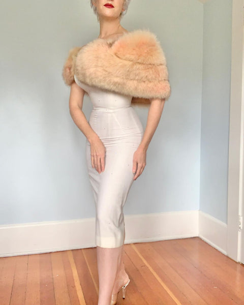 1950s Peachy Pink Dyed Fox Fur Stole