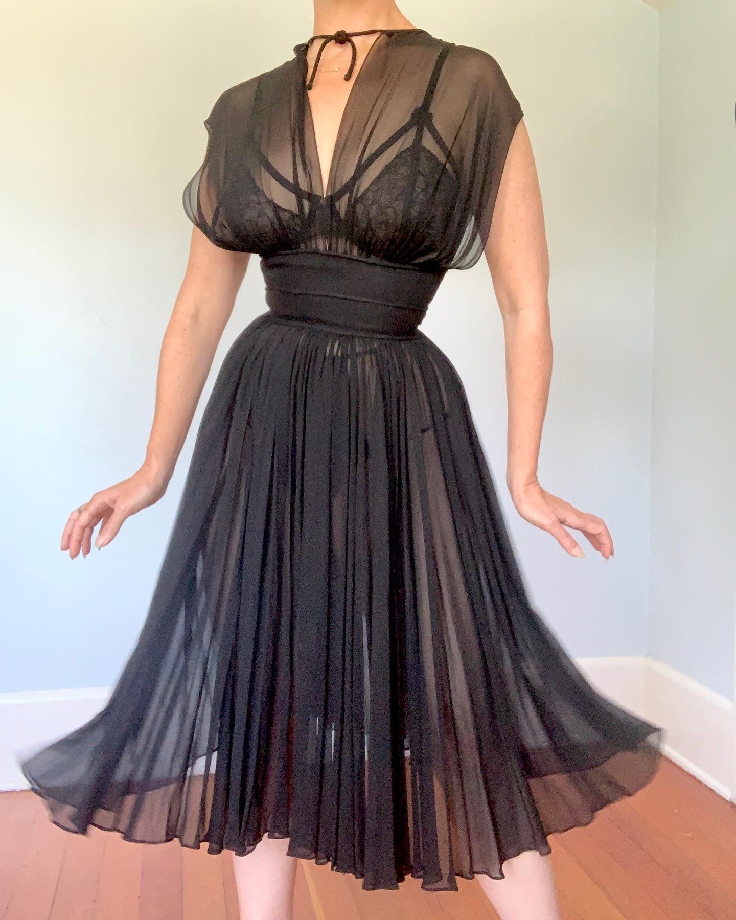 1950s Sheer Silk Chiffon Cocktail Dress