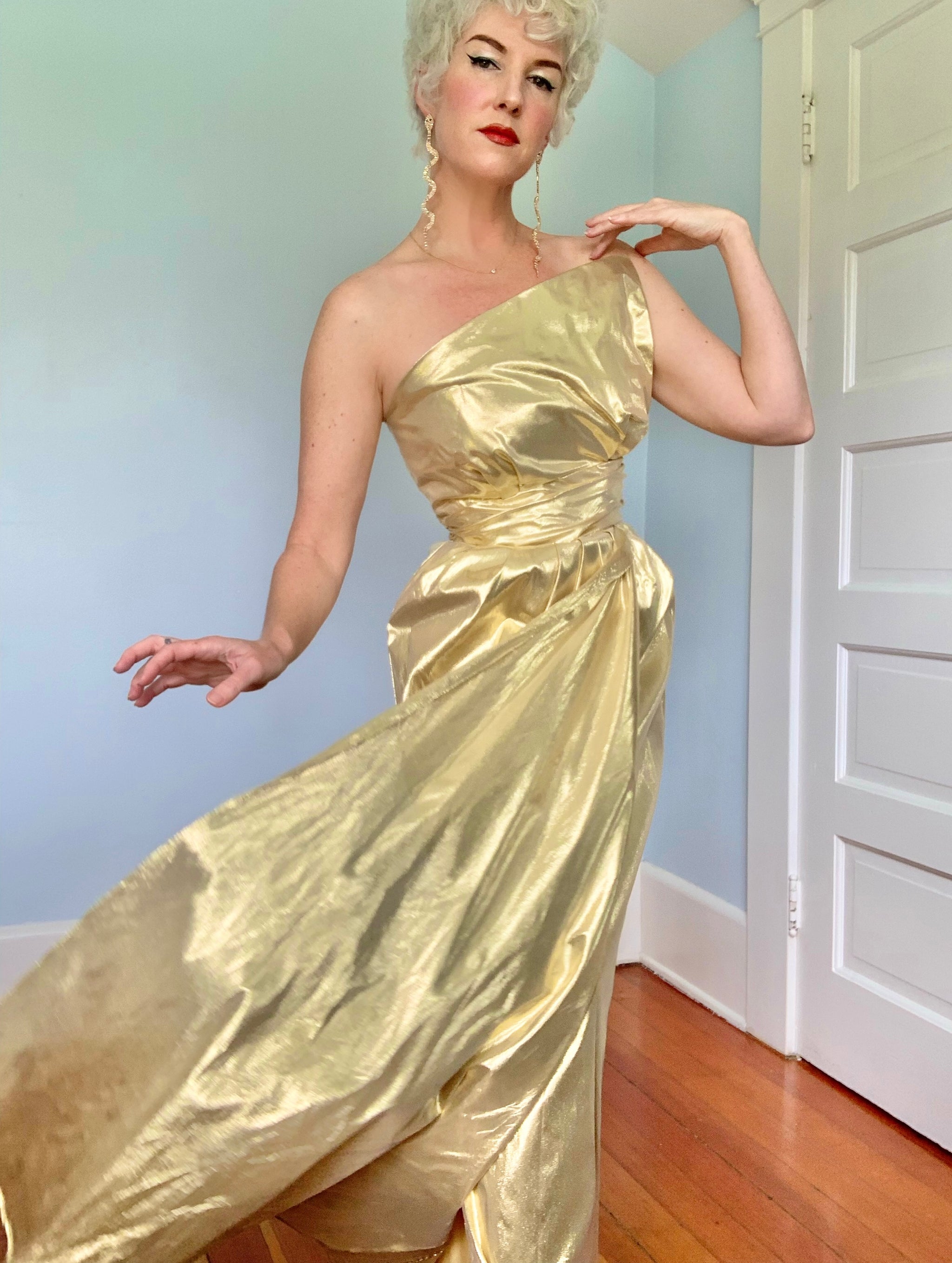 gold bandeau dress Clothing: Maxi Dresses: 'The OG' Foil Stretch Bandage Maxi minnow