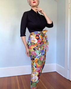 1980s Matisse Art Novelty Print Rayon Wrap Sarong Pencil Skirt by "Karen Alexander"