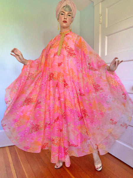 The Ultimate 1960s Semi Sheer Glowing Chiffon Mega Caftan w/ Attached Under-Slip