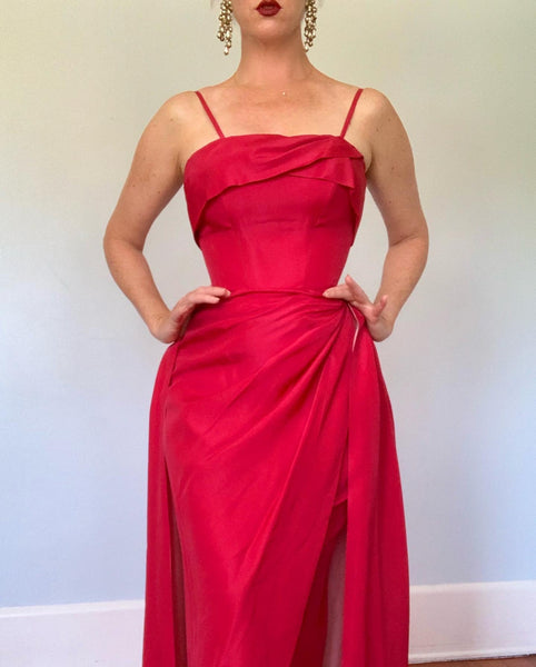 1950s “Emma Domb of California” Devil Red Taffeta Evening Gown