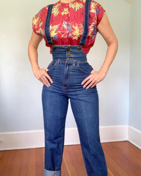 1970s Denim Pinafore Jeans