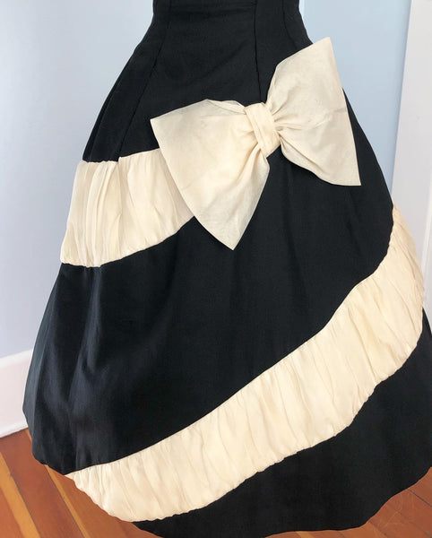 1950s Cotton Pique Party Dress with Silk Organza Wrap-Around Bow Detailing