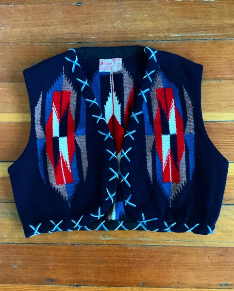 Deadstock 1940s "La Azteca Chimayo Sport Jacket" Cropped Hand Woven Chimayo Vest