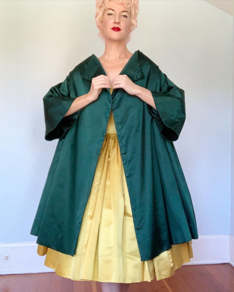 Custom 1950s Givenchy-Inspired Silk Peau de Soie Trapeze Coat