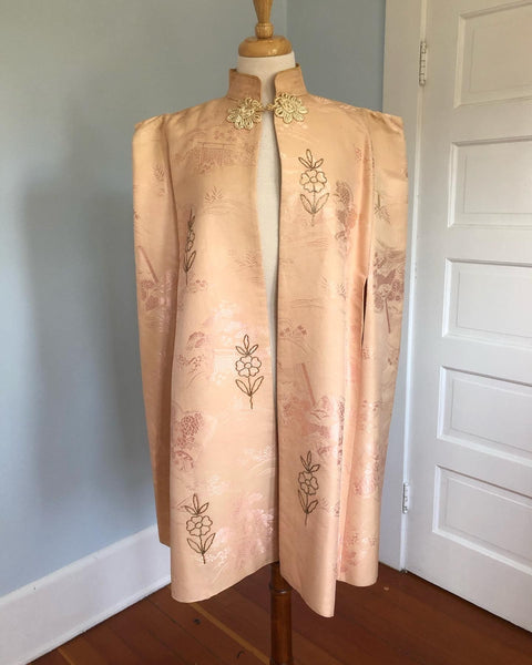 Phenomenal 1940s Japanese Hand Embroidered Silk Cape w/ Huge White Peacock