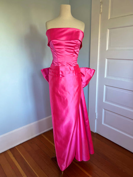 1950s Couture Neon Pink Silk Strapless Evening Gown a la Marilyn