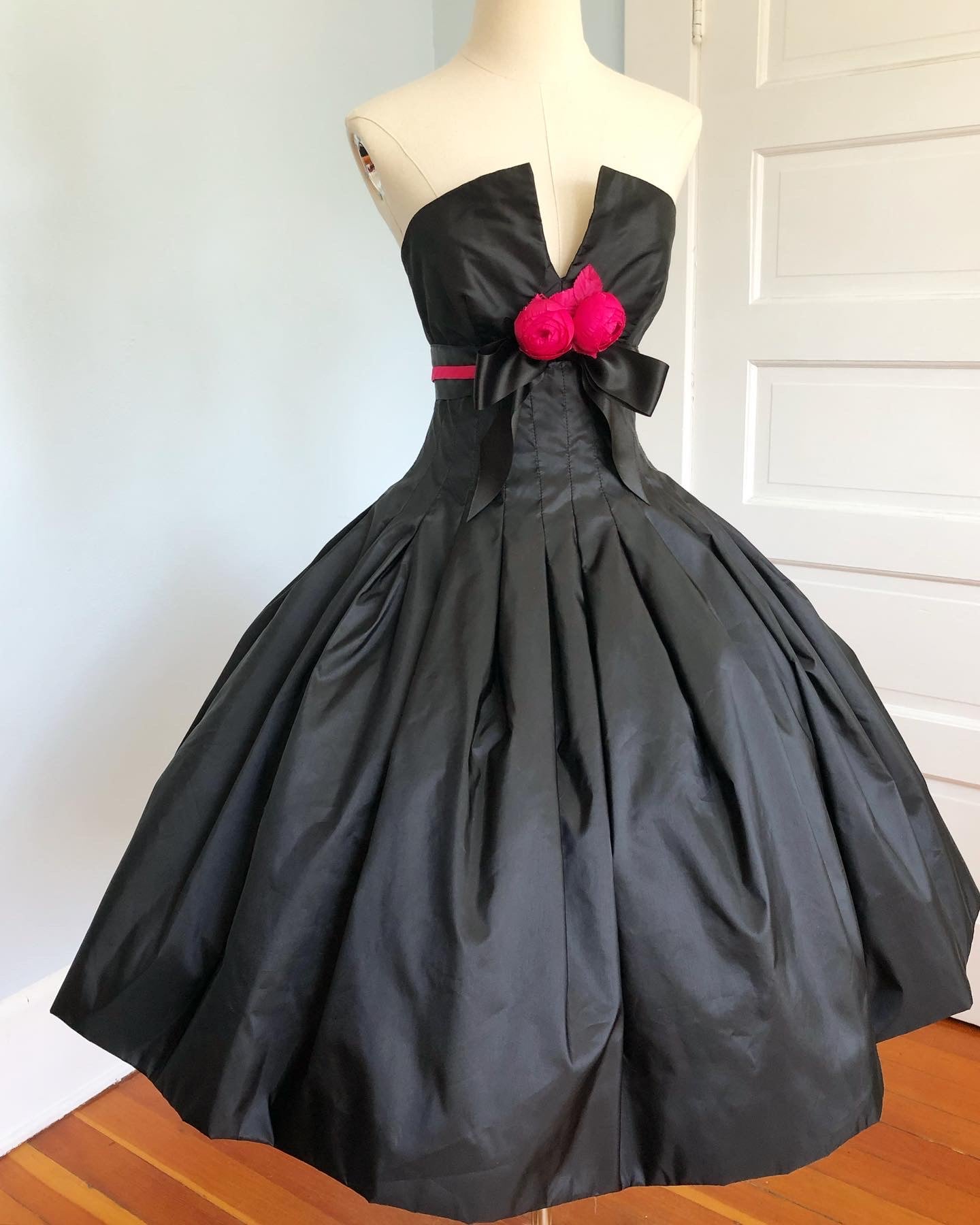 1980s does 1950s Taffeta Structured Party Dress by "Victor Costa for Bergdorf Goodman on The Plaza, New York"