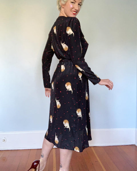 1970s "Hanae Mori for Neiman Marcus" Silky Wrap Style Cocktail Dress with Tie Belt