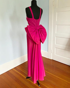 Late 1930s Taffeta Evening Gown with Huge Bow Detail and Train