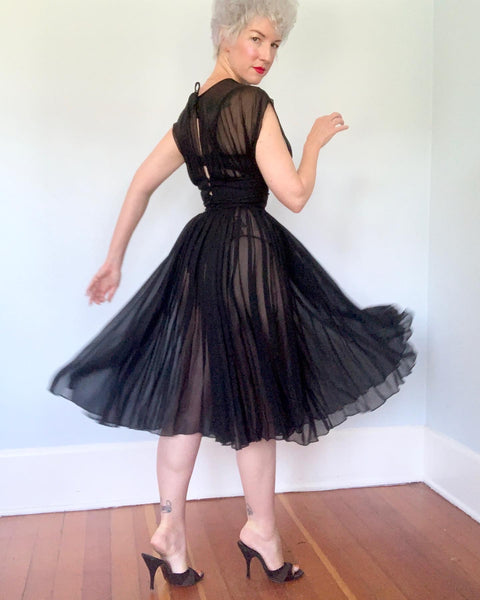 1950s Sheer Silk Chiffon Cocktail Dress