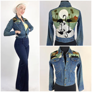 1970s Hand Appliquéd Wrangler Jean Jacket in the style of Antonio Guiseppe