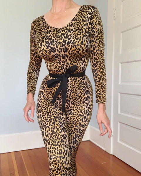 Custom Made 1980s Swimsuit Material Leopard Catsuit by “Fresh Peaches Fine Swimwear”