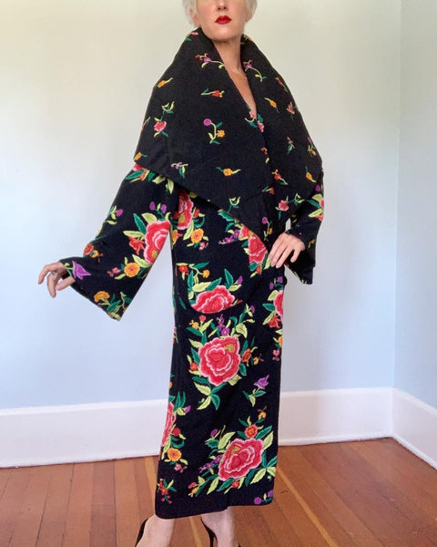 1980s "Norma Kamali" Reversible Silk Cocoon Duster Coat w/ Huge Collar