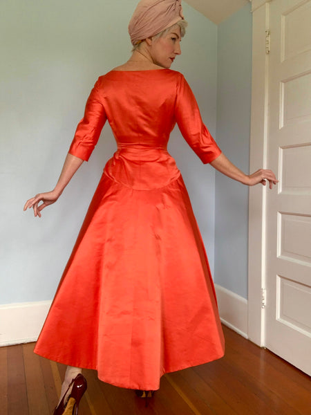 Couture 1950s Raw Silk Party Dress (Label-less but extremely Dior in style)