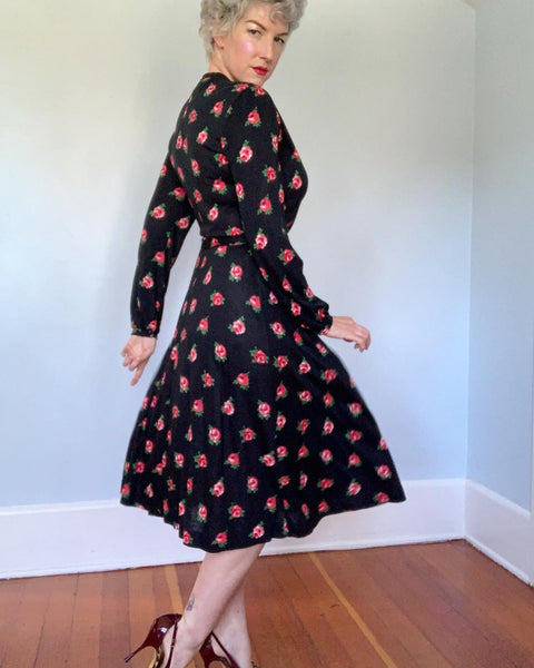 Original 1970s "Diane von Furstenberg" Iconic Wrap Dress w/ Red Rose Print - Made in Italy