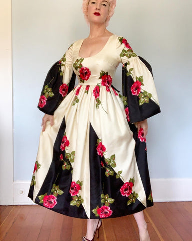 1960s "Saks Fifth Avenue" Custom Silk Party Dress with Bell Sleeves