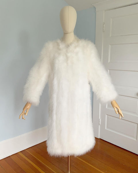 1960s White Marabou Feather Coat Lined in Satin