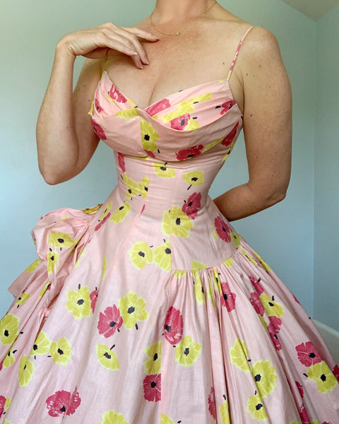 New Look 1950s "Cocktail Glamour by Beaumelle California" Structured Cotton Chintz Floral Sundress / Party Dress