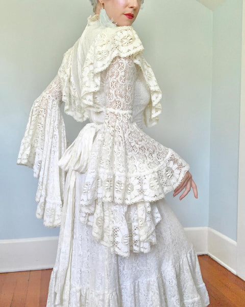 1960s Handmade Cotton Lace Bohemian Gown