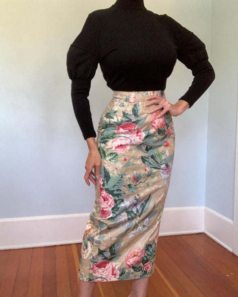 1980s “Karen Alexander” Cotton Chintz Pencil Skirt
