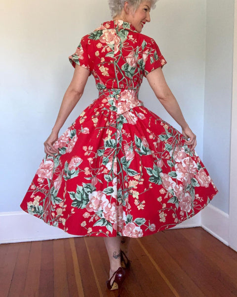 1980s does 1950s Polished Cotton Party Dress w/ Belt