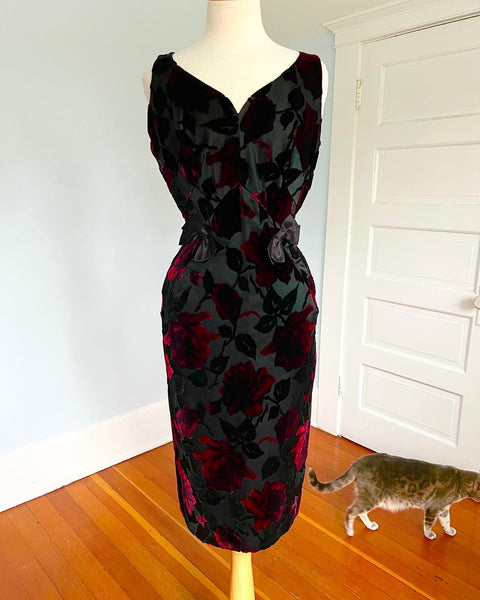 1950s Custom Made Silk Hourglass Cocktail Dress