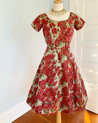 1950s Couture Designer "James Galanos" Silk Brocade Party Dress