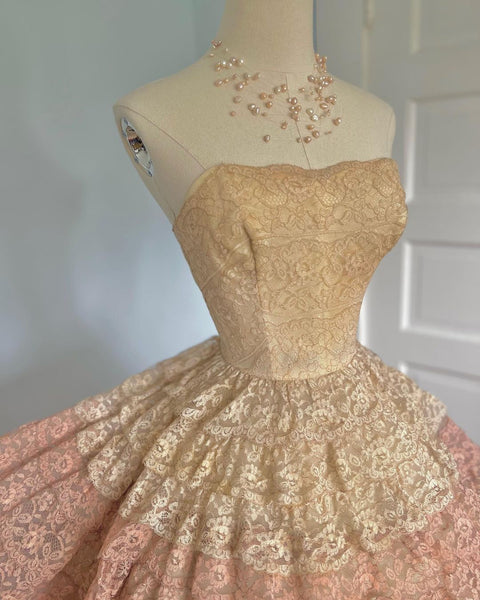 1950s Chantilly Lace Tiered Strapless Party Dress by “Cotillion”