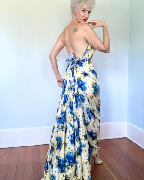 1950s Custom Designer Silk Gown by “Grenelle Estevez”