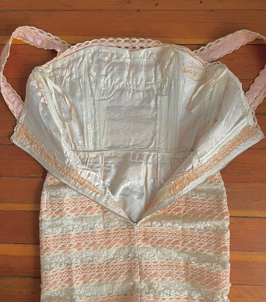 1950s Custom Made Lace & Velvet Ribbon Wiggle Dress