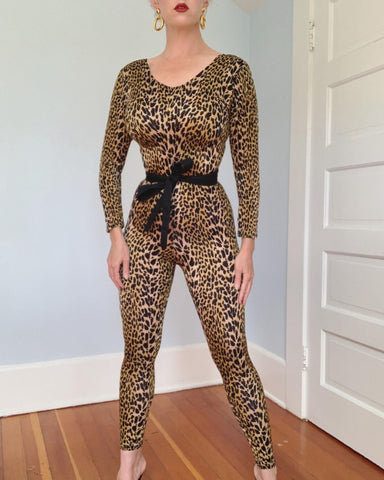 Custom Made 1980s Swimsuit Material Leopard Catsuit by “Fresh Peaches Fine Swimwear”