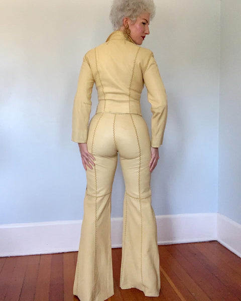 RARE 1960s / 1970s Early "North Beach Leather" Handmade & Hand Painted Deerskin Suit - Signed