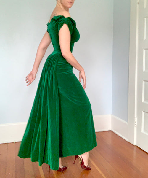 1940s Custom Made Cotton Velvet Gown