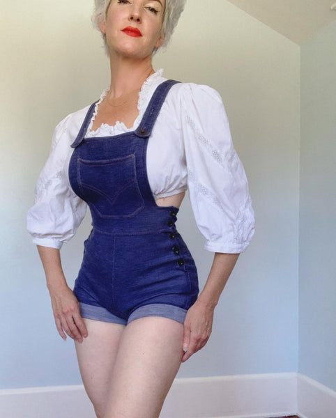 French 1970s Daisy Duke Shorty Overalls by “Michel Ajers Paris”